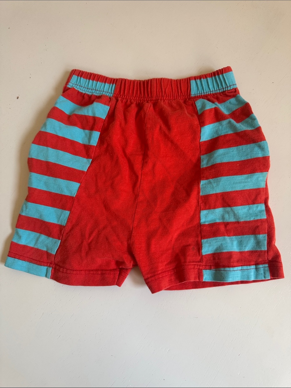 Vintage 90s Red Kids Shorts with Turquoise Striped Panels